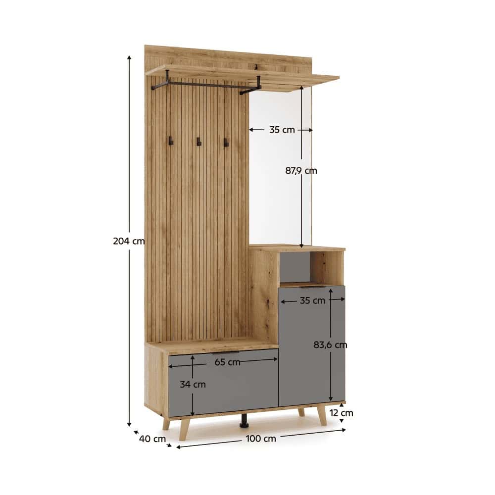 Set pentru hol, stejar evoke/grafit, NODRI 4