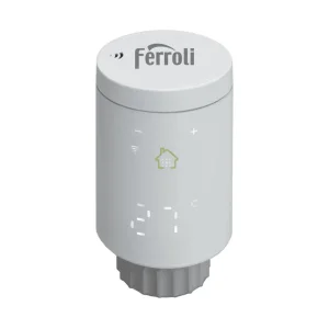 Kit controler gateway si 8 capete termostat smart pentru calorifer Ferroli, Wi-Fi, control de la distanta, siguranta pentru copii, detectare fereastra deschisa, afisaj digital, programabil, alb