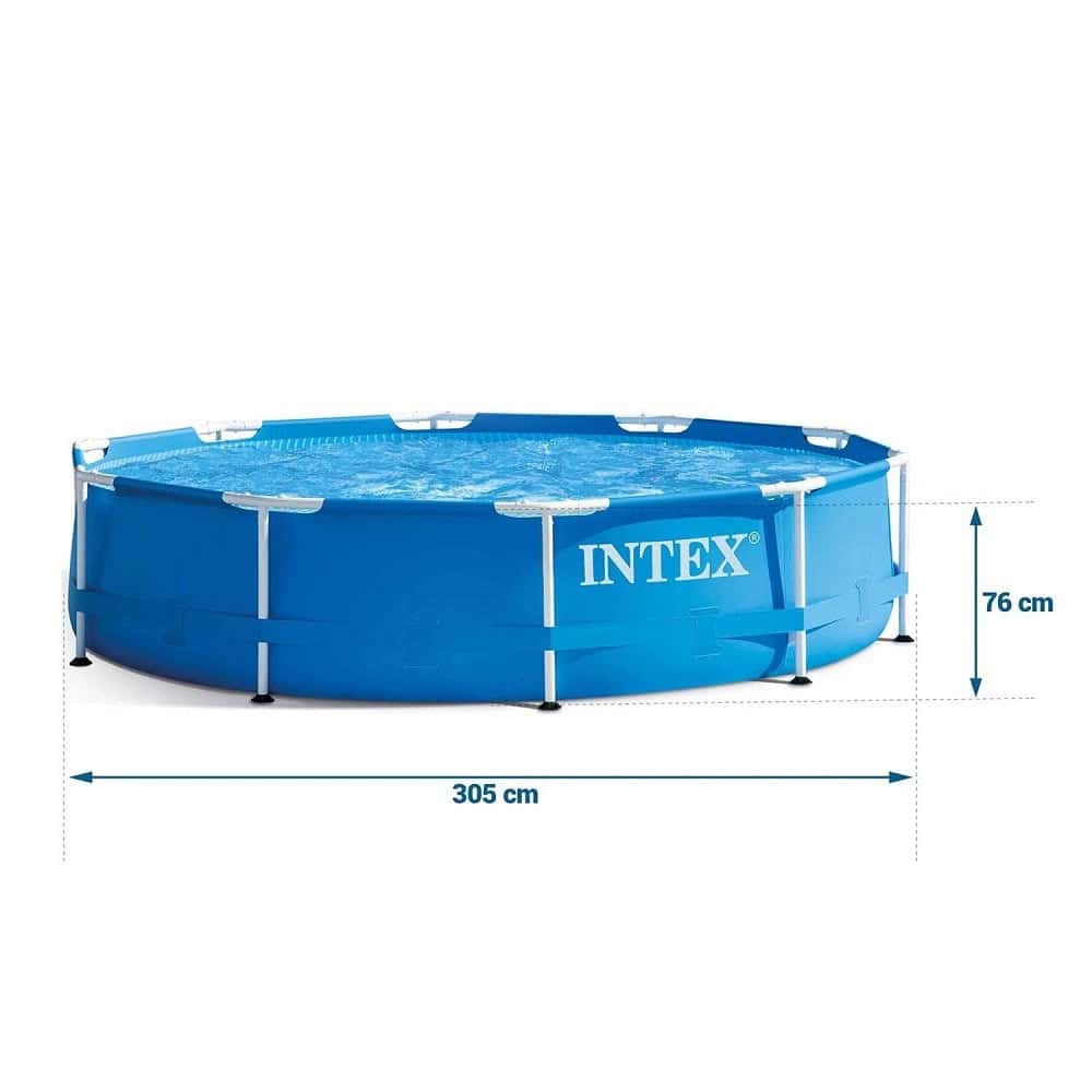 ​Piscina cu cadru, material PVC durabil cu 3 straturi, usor de asamblat, forma rotunda, cu capac, capacitate 4485 l, 305 x 76 cm, albastra 6