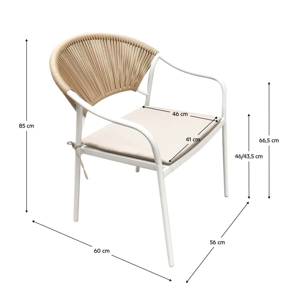 Set mobilier gradina DacEnergy©, constructie din otel, ratan tehnic, cu perne, 2 scaune, o masa, 46 x 71,5 cm, bej 2