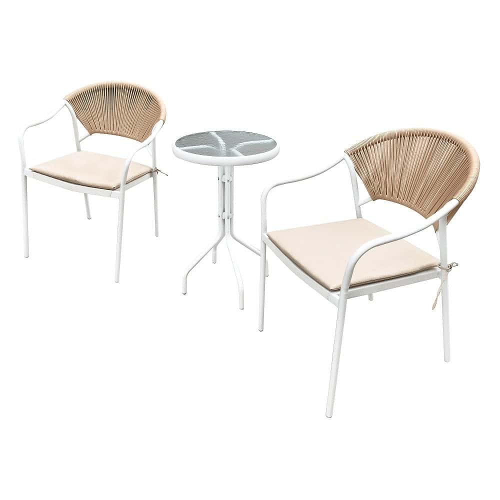 Set mobilier gradina DacEnergy©, constructie din otel, ratan tehnic, cu perne, 2 scaune, o masa, 46 x 71,5 cm, bej 7