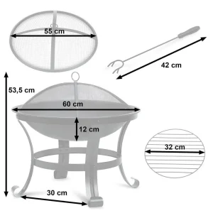 ​Vatra foc de gradina cu gratar, fabricat din otel, cu capac, diametru 60 cm, inaltimea 53,5 cm, negru