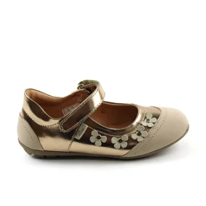 Pantofi usori , de copii , din piele naturala, cu flori 1793-AURIU/BEJ/C