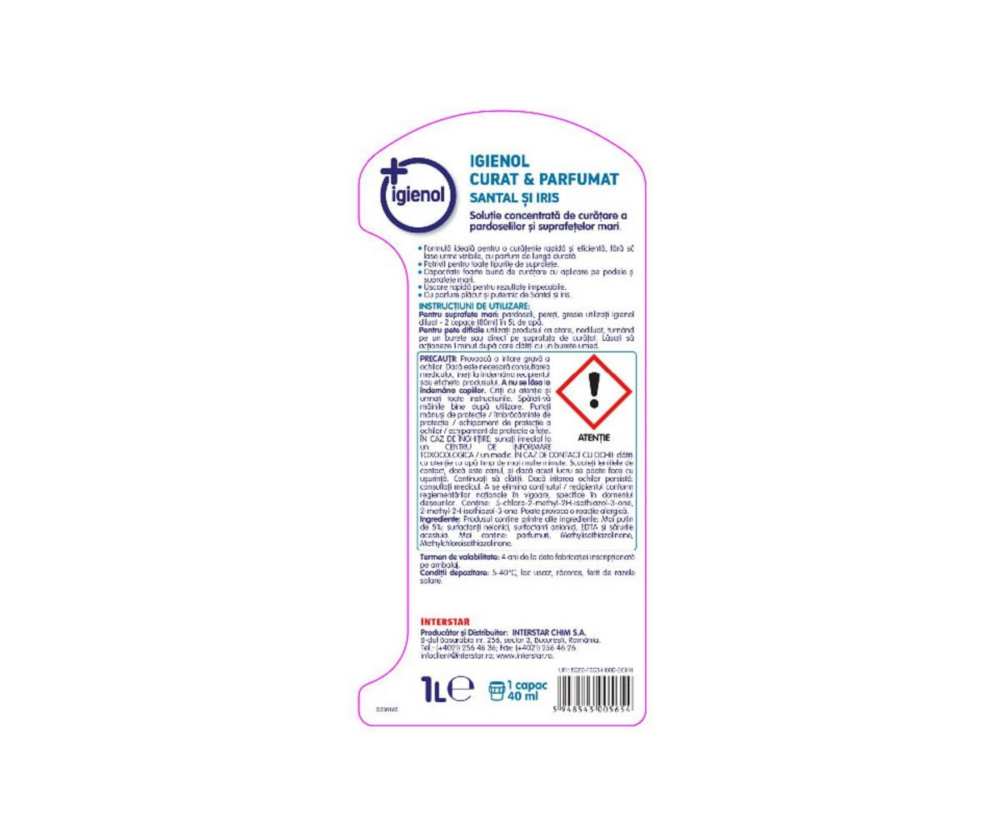 Solutie pardoseli Igienol, lichid, antibacterian, curat si parfumat, 1L, santal si iris 2