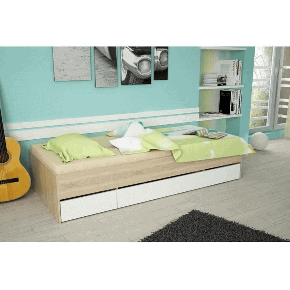 Pat cu spatiu de depozitare, stejar sonoma/alb, MATIASI 5