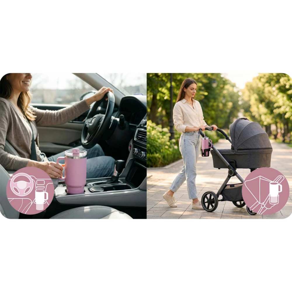 Cana termos, otel inoxidabil, capac 3 in 1, baut, gaura, pai, cu maner, mentinere cald si rece, inaltimea de 27 cm, 1180 ml, roz 6