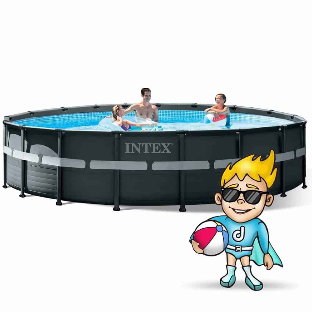 ​Piscina cu cadru, material PVC durabil cu 3 straturi, pompa de filtru, nisip de filtrare, scara metalica sigura, prelata si folie, 26423 l, skimmer, kit de curatare, bandere de inot, minge, 549 x 132 cm, negru 5