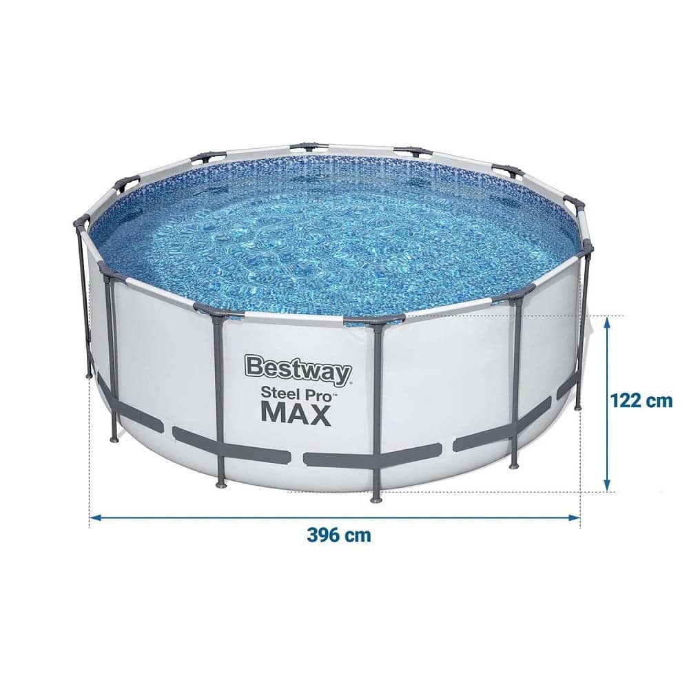​Piscina cu cadru metalic, material PVC, pompa de filtrare, filtru pompa tip II, scara, folie si prelata, minge, aripioare de inot, capacitate 12690 litri, forma rotunda, 396 x 122 cm 5