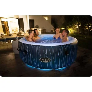 ​Piscina gonflabila cu hidromasaj Bestway, pompa de filtrare incorporata, 4 tetiere, 6 persoane, lumini LED, telecomanda pentru controlul lumini, apa incalzita la 40°, 196 x 146 x 66 cm, 908 l