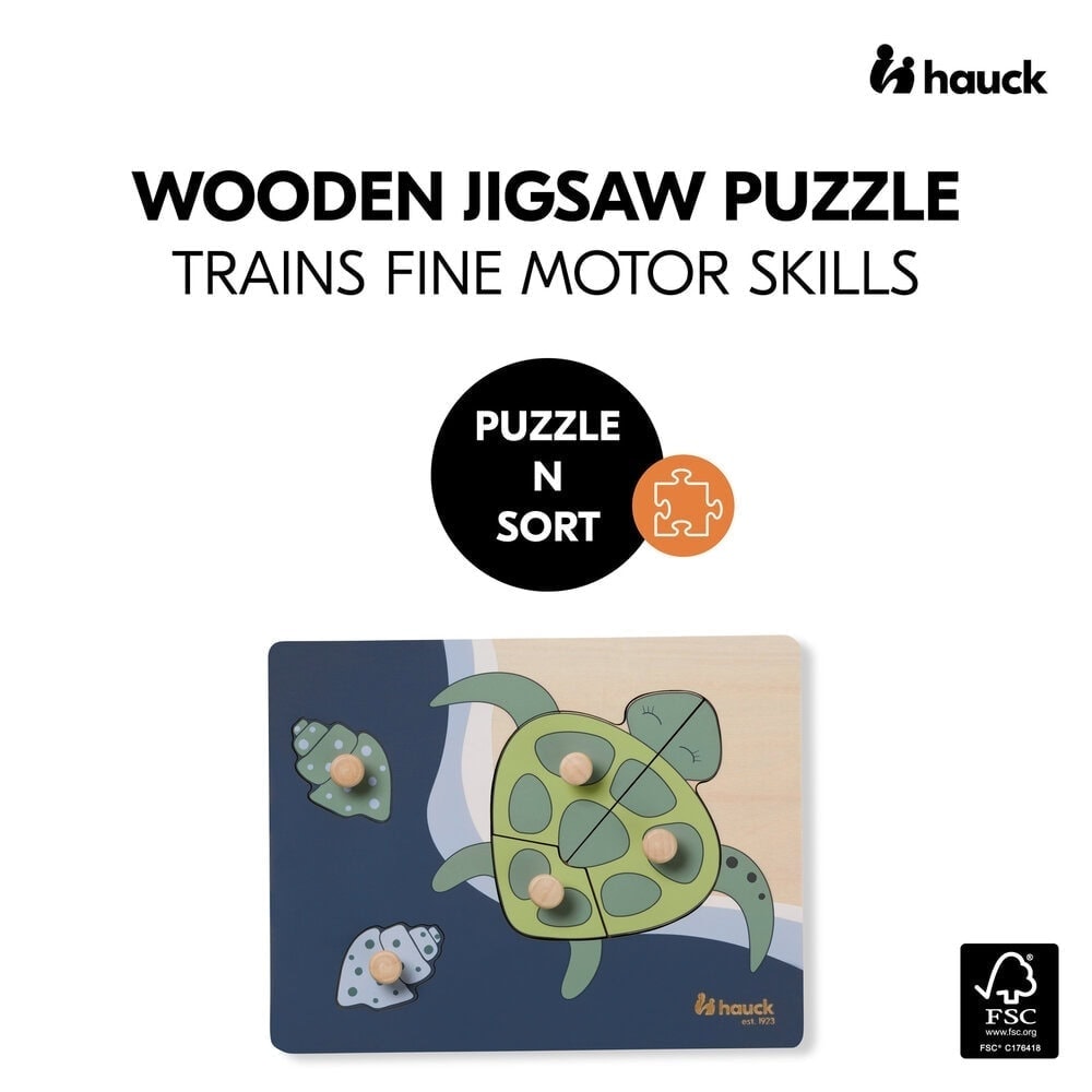 Puzzle din lemn certificat FSC, cu piese imbinate, Hauck, Turtle 14