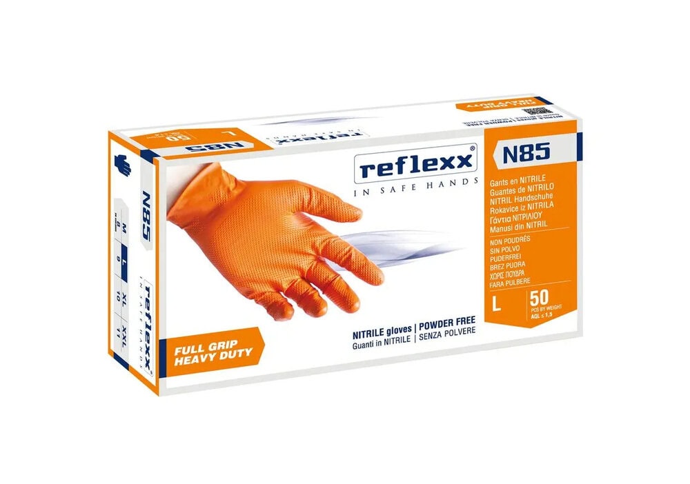Manusi din Nitril nepudrate Orange Full Grip REFLEXX N85, rezistente, pentru domenii tehnice 5