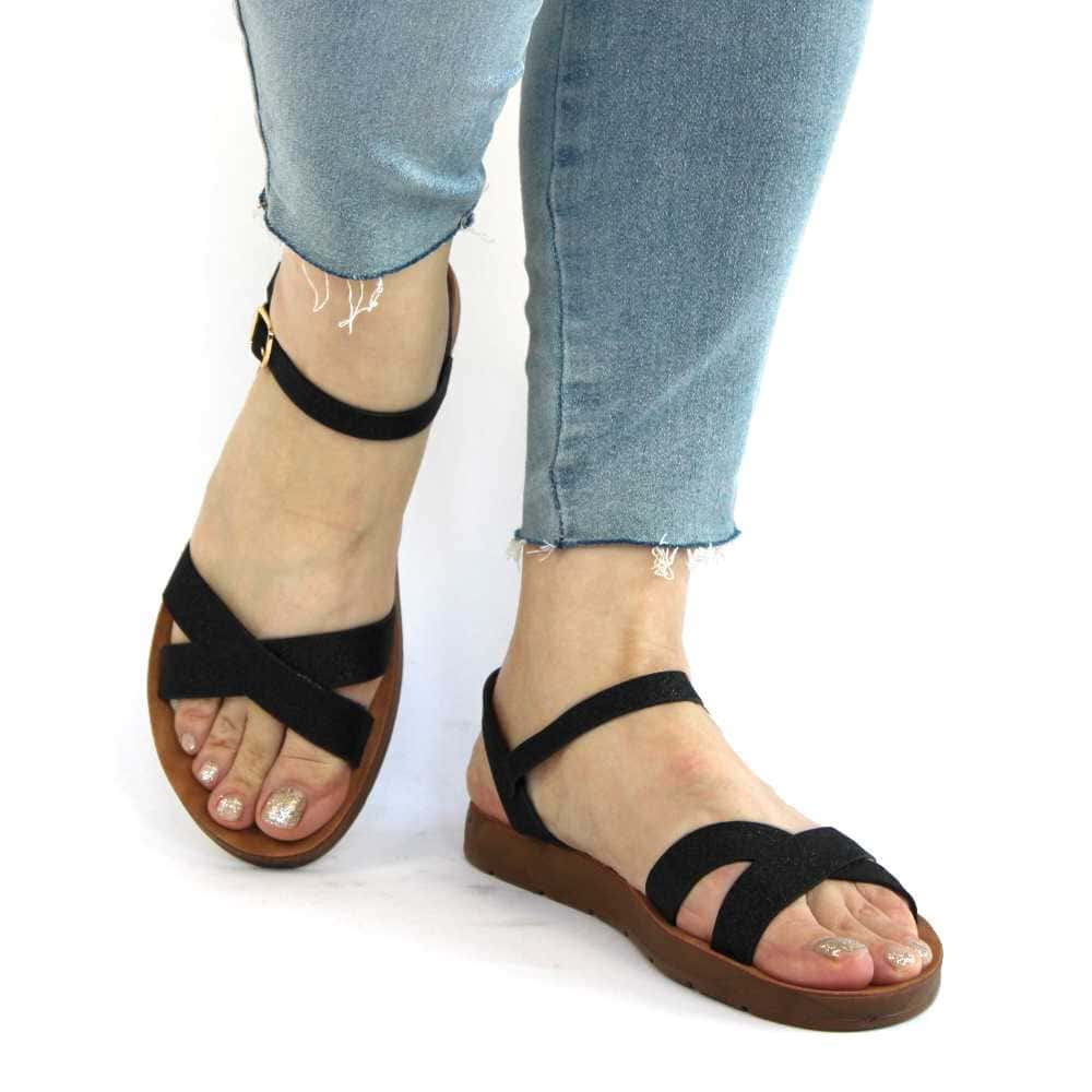 Sandale casual de dama cu bretele incrucisate PU-186-BLACK 7