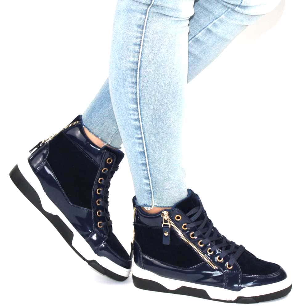 ​Ghete dama lacuite​ cu talpa cusuta, joasa, pentru tinute casual-sport JD-D75-BLUE 6