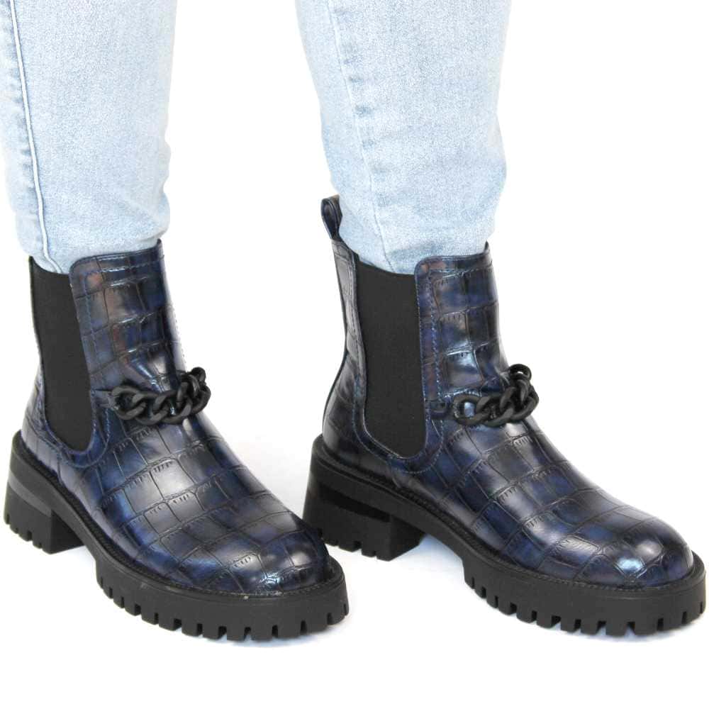 Botine de dama casual, accesorizate,cu elastice laterale FBW047-NAVY 6