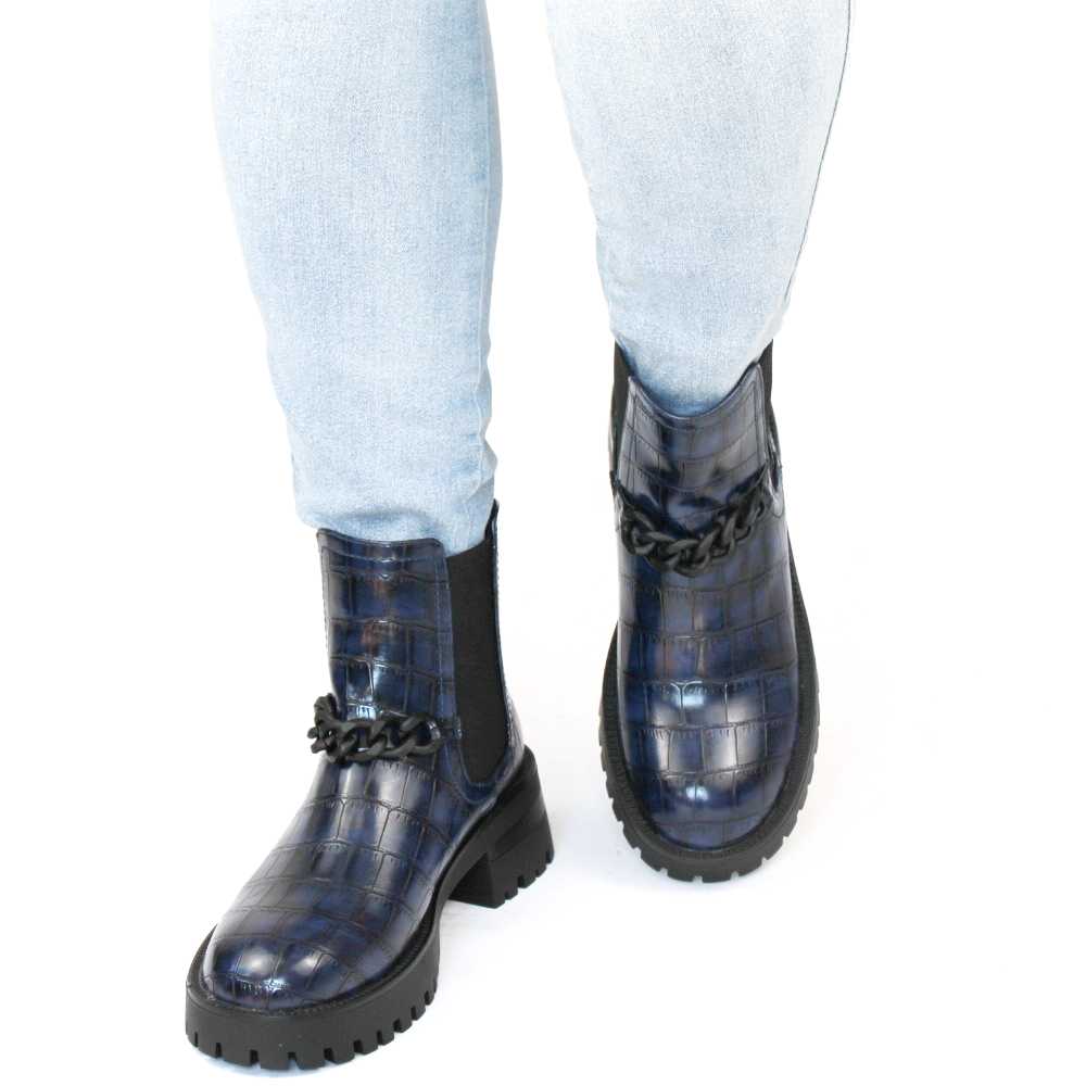 Botine de dama casual, accesorizate,cu elastice laterale FBW047-NAVY 7