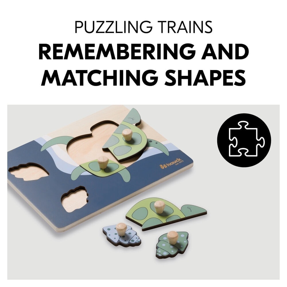 Puzzle din lemn certificat FSC, cu piese imbinate, Hauck, Turtle 17