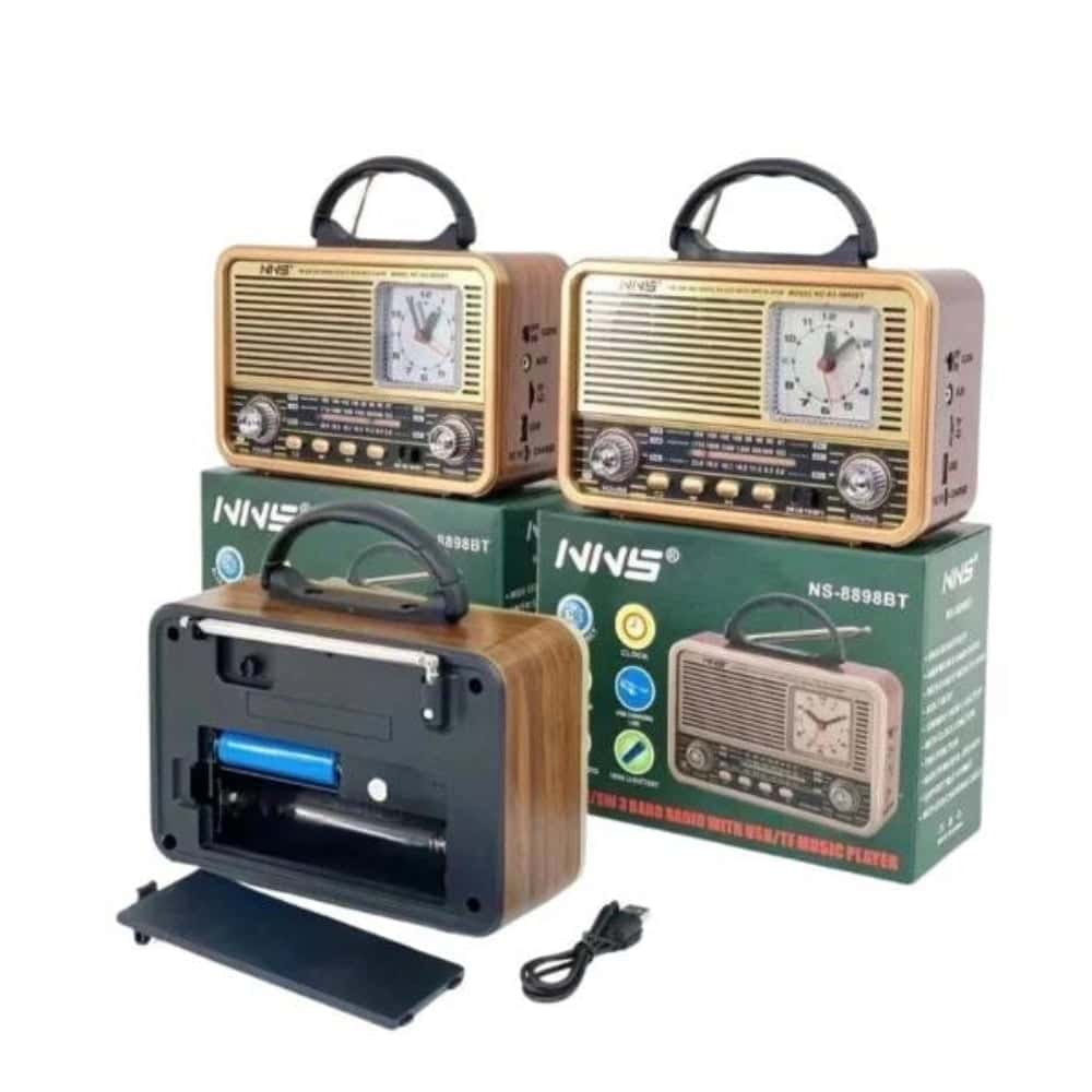 Radio AM/FM/SW cu ceas analog, BT/USB/TF/AUX, 8W, 1200mAh, cablu 8