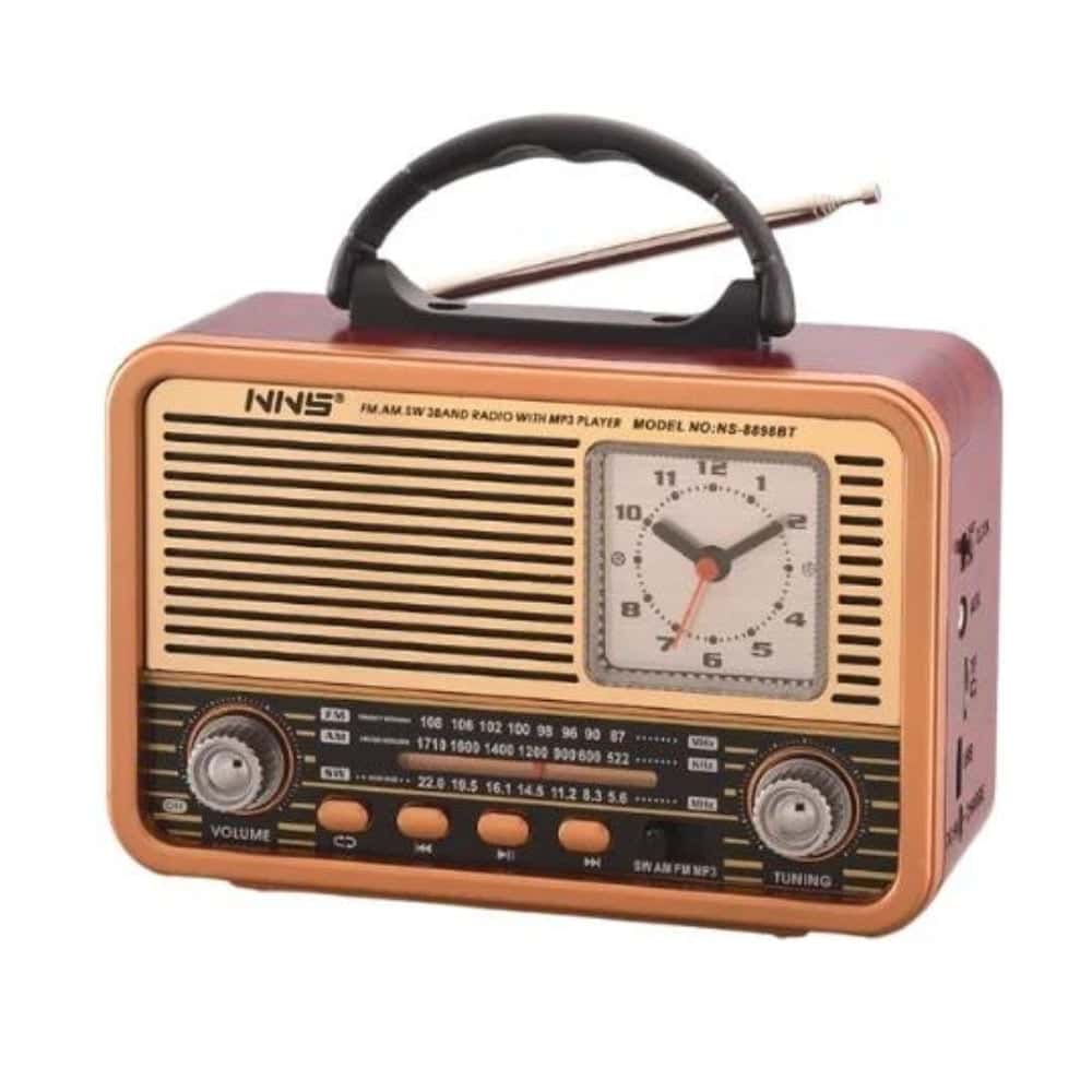 Radio AM/FM/SW cu ceas analog, BT/USB/TF/AUX, 8W, 1200mAh, cablu 9