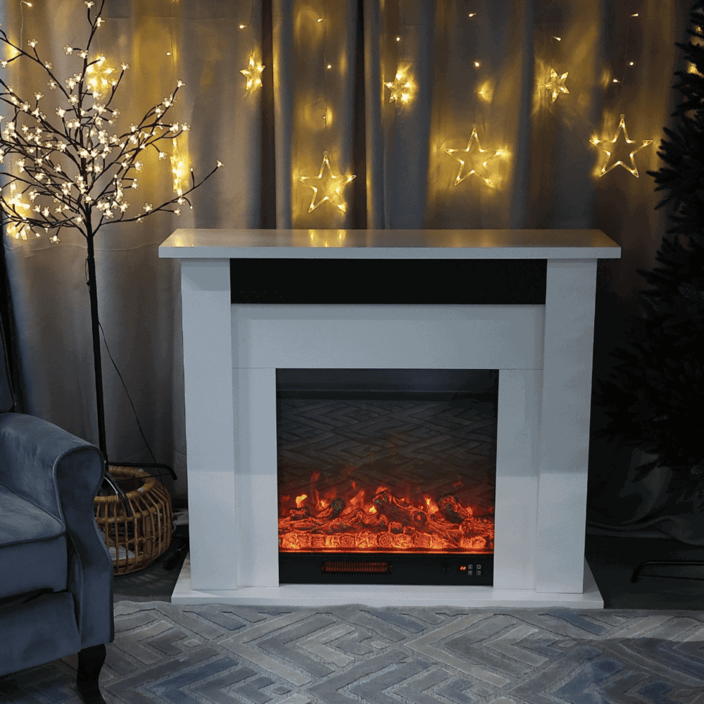 Semineu electric decorativ, independent, din MDF, cu aeroterma, timer, focar 3D, telecomanda, 1.5 kW, 1200 x 1020 x 330 mm, alb si negru 10