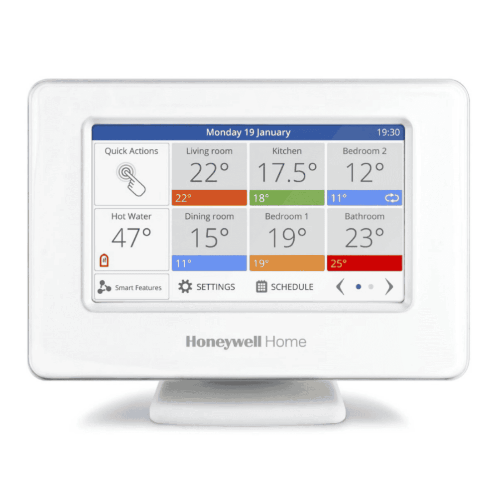 Kit termostat de ambient si 9 capete termostat smart pentru calorifer Honeywell Home, Wi-Fi, control de la distanta, siguranta pentru copii, detectare fereastra deschisa, protectie la inghet, afisaj digital 8