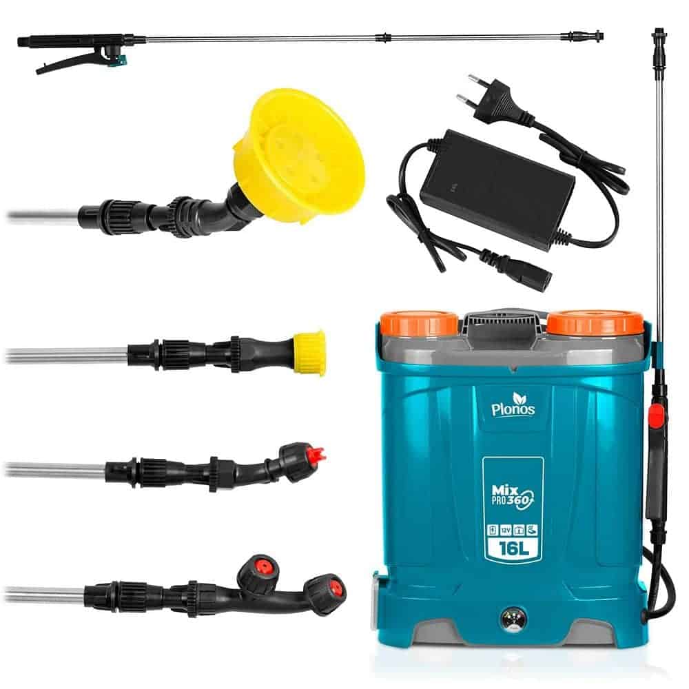 ​Pompa de stropit cu acumulator, plumb-acid, 12 V, 8 Ah, 4 duze diferite, presiune maxima 5, 5 bar, debit maxim 3, 1 l/min, timp de lucru 9 ore, cu mixer, 45 x 38 x 19 cm, albastru, 16 l 10
