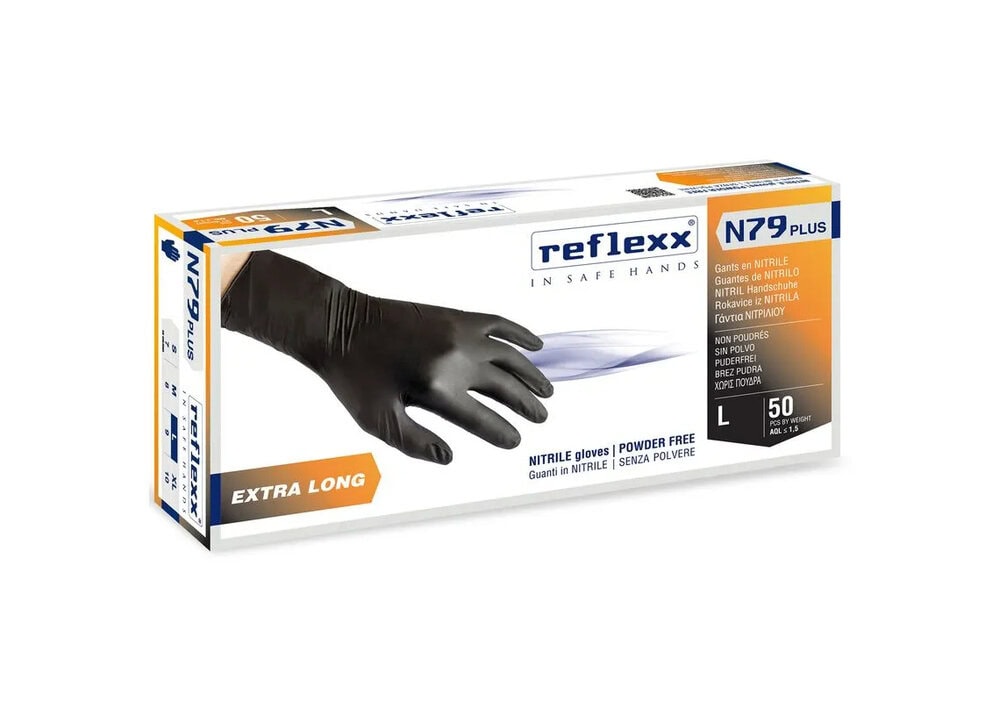 Manusi Nitril Negre nepudrate Extra Lungi REFLEXX N79 Plus, 30 cm 8