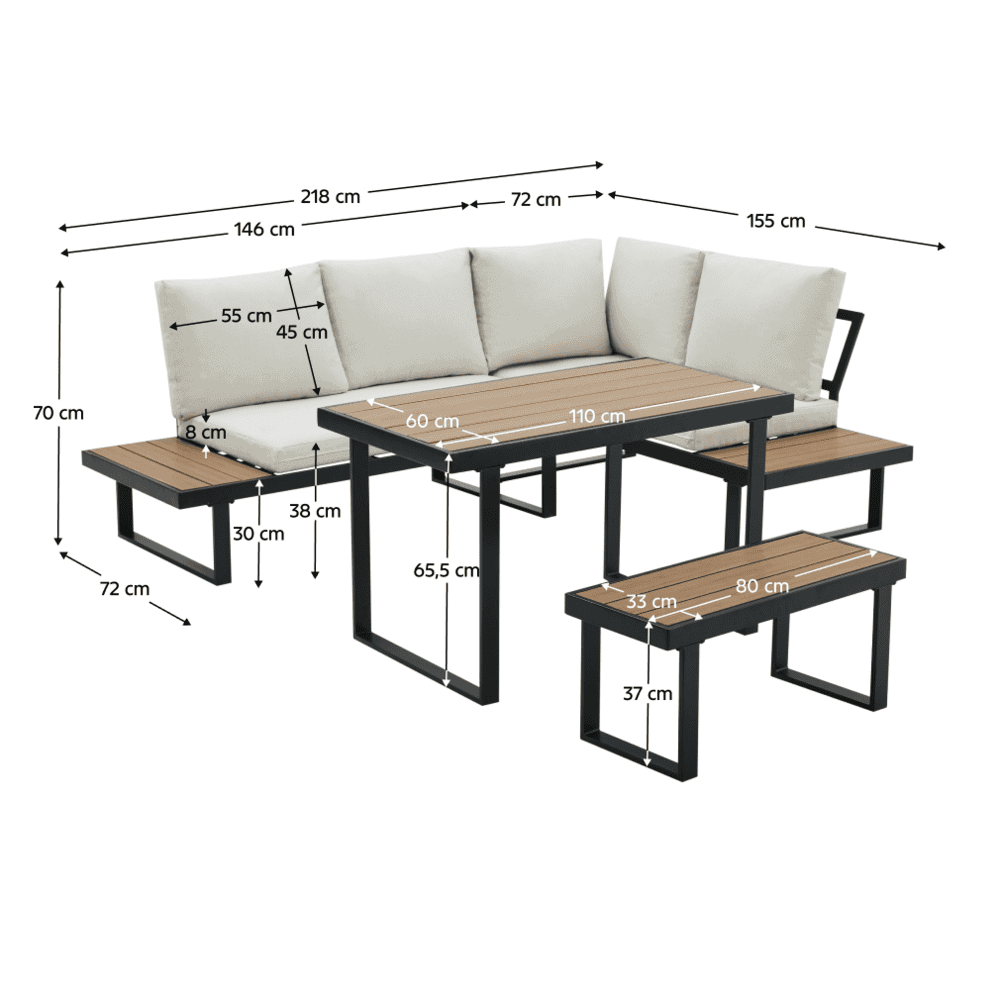 Set de gradina, negru/crem/stejar, FLOJD 14