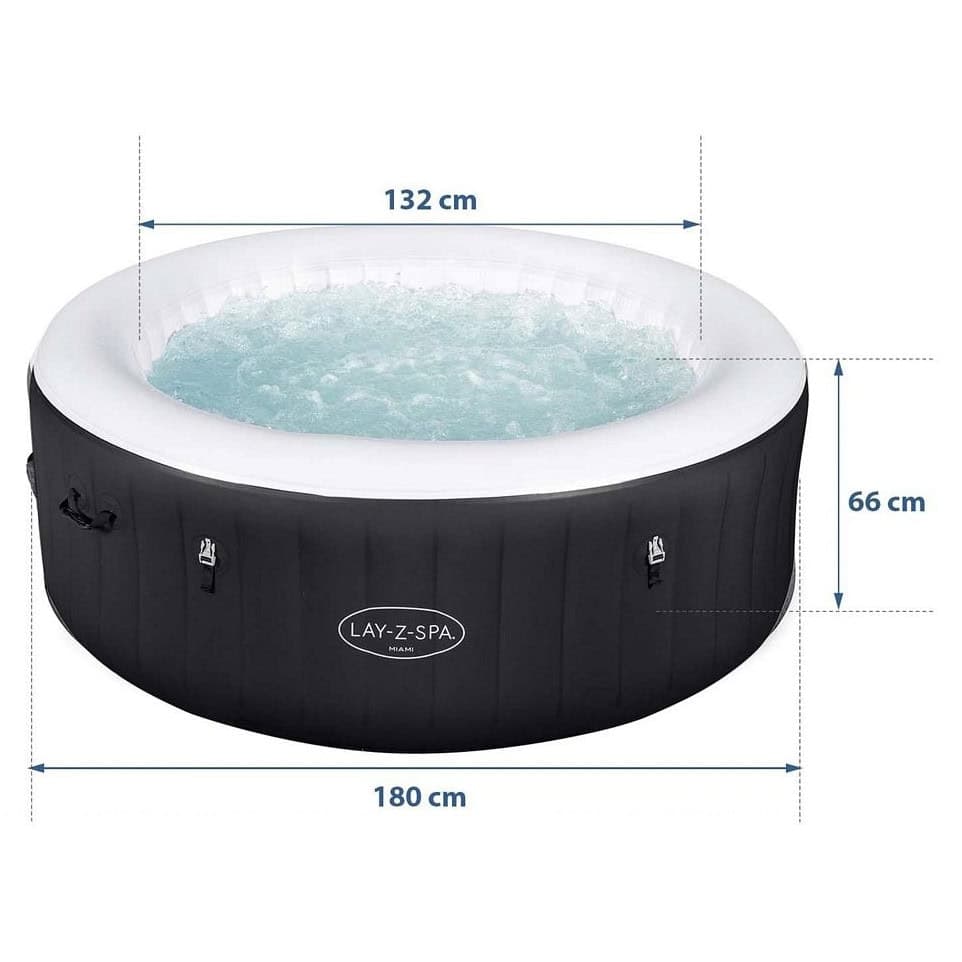 ​Piscina gonflabila, Lay-Z Miami Bestway, pompa de filtrare incorporata, prelata, 4 persoane, apa incalzita la 40°, sistem inovator AirJet™, panou de control, 669 l, 180 x 66 cm 7