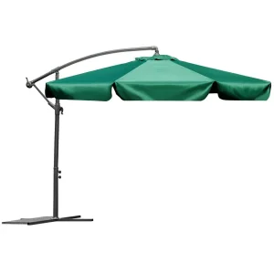 Umbrela de soare pentru exterior, realizata din poliester 180g/m2, baza si cadrul din otel, pliabila, 6 segmente, diametru 350 cm, practica, verde