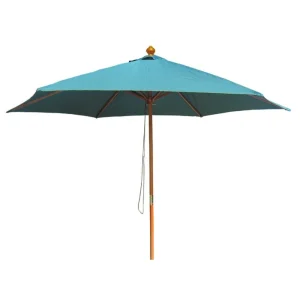 Umbrela soare DacEnergy©, schelet fabricat din lemn, material poliester, forma rotunda, diametru 300 cm, culoare verde