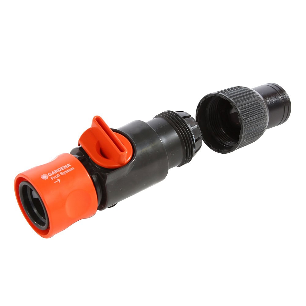 ​Conector furtun , confectionat din plastic, pentru furtunuri de 19 mm, 3/4 inch, cu robinet 2