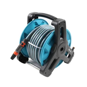Tambur pentru furtun, din plastic si metal, manerul este pliabil, 20 m furtun, 13 mm, conectori si spritzer