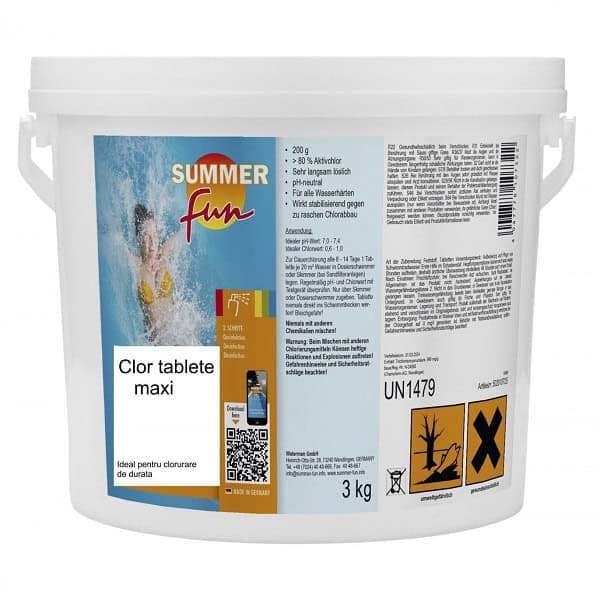 ​Clor tablete, utilizat pentru dezinfectia apei din piscina, 3 kg