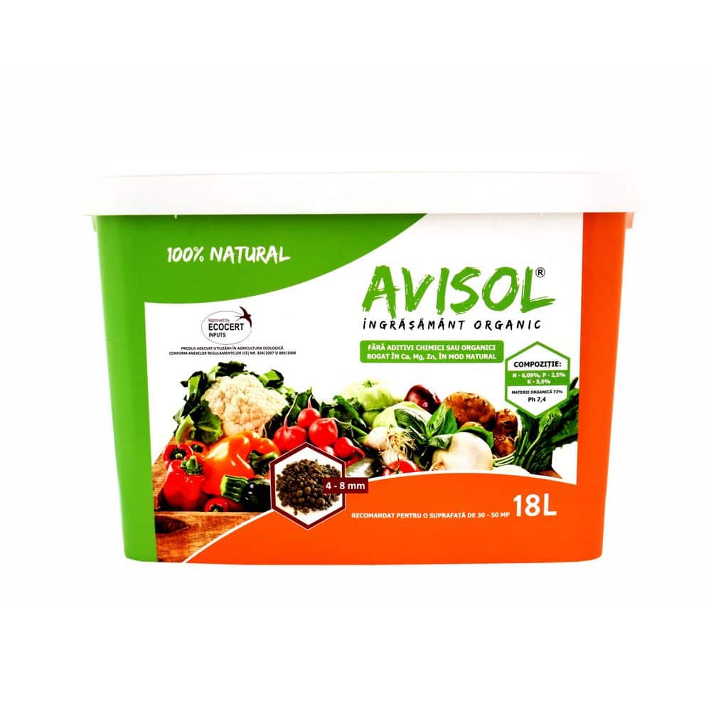 Ingrasamant organic, universal, compus 100% din dejectia de pasare, pentru fertilizare solar, gazon, 18 l