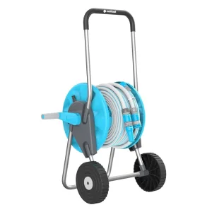 Set carucior si furtun gradina Cell Fast, furtun cu trei straturi, 20m, 12.5 mm, durabil si flexibi, un set de conexiune, un set cu duza reglabila