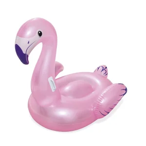 Saltea gonflabila, confectionata din vinil, 2 camere de aer, 2 manere, in forma de flamingo, 127x127 cm, roz