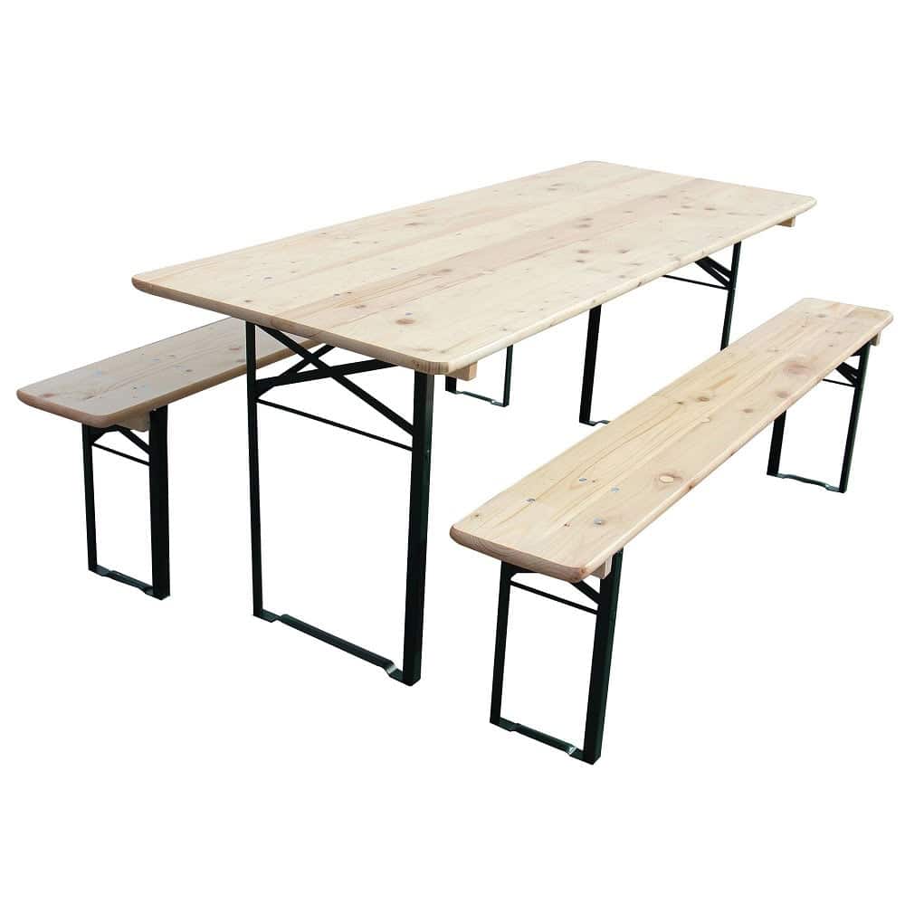 Set mobilier gradina DacEnergy©, cadru din otel, blatul si sezutul din lemn, dimeniuni 180 x 70 cm, culoare crem