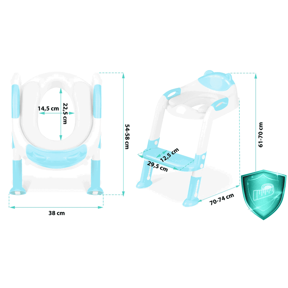 Reductor pentru toaleta cu scarita , 2 in 1,cu un ursulet decorativ, pliabil, picioare anti-alunecare, inaltime reglabila, albastru deschis si alb 3