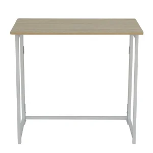 Birou DacEnergy©, structura din metal, blat din PAL melaminat, pliabil, 80 x 74 x 44 cm, finisaj alb si stejar
