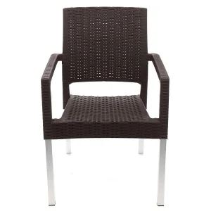 ​Scaun gradina DacEnergy©, material metal si polietilena, design modern, imita impletitura din rattan, 57 x 57 x 87 cm, maro