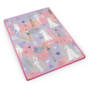 Spatiu de joaca 2 in 1, covoras din spuma si carte de colorat, asigura izolare termica fata de sol, textura anti-alunecare, model frumos cu printese, 120 x 90 cm, roz