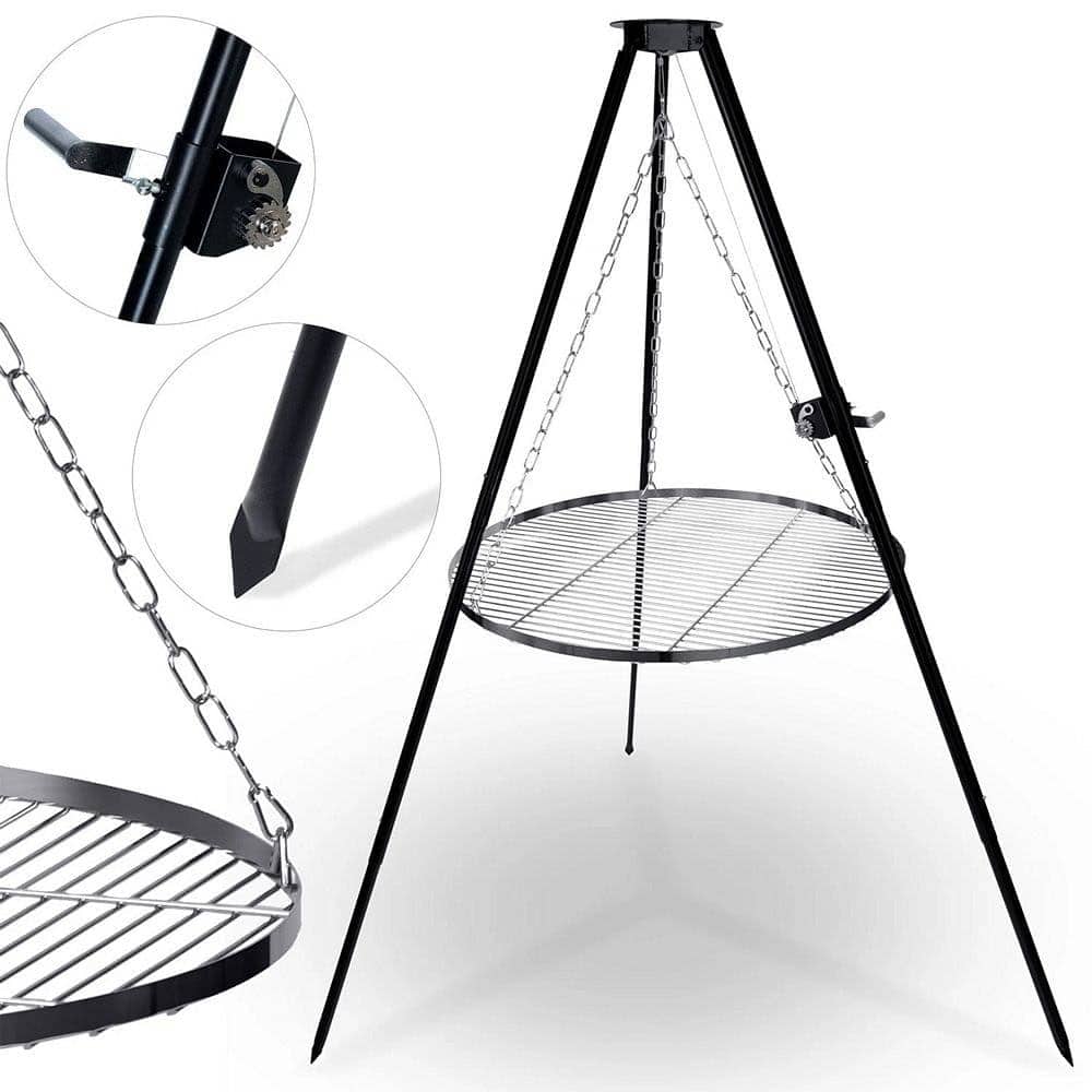 ​Gratar cu trepied, fabricat din otel, inaltimea reglabila, picioare solide, diametru 80 cm, inaltime maxima 180 cm, negru 2