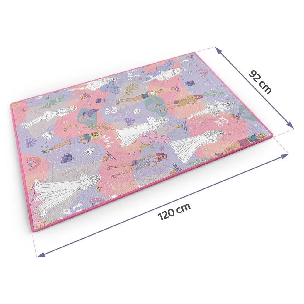 Spatiu de joaca 2 in 1, covoras din spuma si carte de colorat, asigura izolare termica fata de sol, textura anti-alunecare, model frumos cu printese, 120 x 90 cm, roz 11