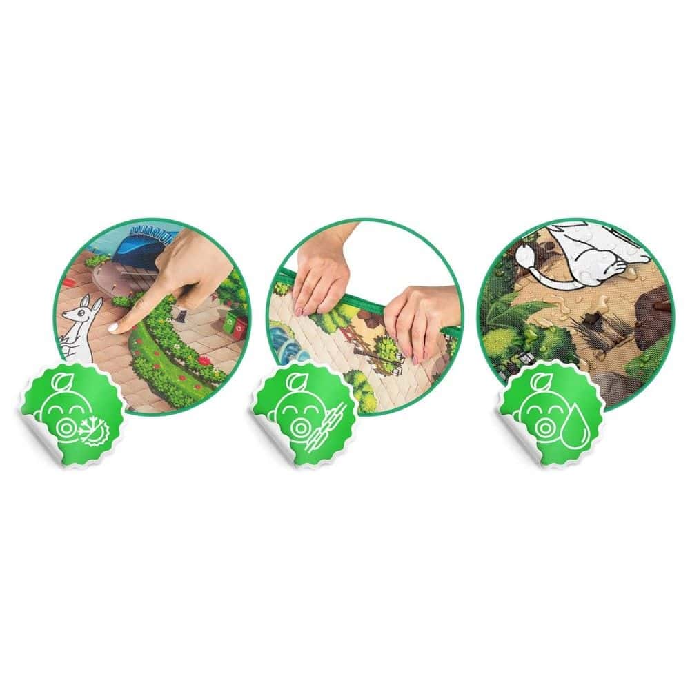 ​Spatiu de joaca 2 in 1, covoras din spuma si carte de colorat, asigura izolare termica fata de sol, textura anti-alunecare, model frumos cu animale de la Zoo, 120 x 90 cm, verde 12