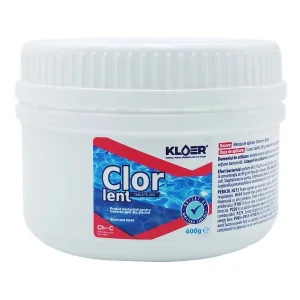​Solutie Clor lent tablete 200 Kloer, pentru dezinfectia apei din piscina, solid, produs biocid, 400 g