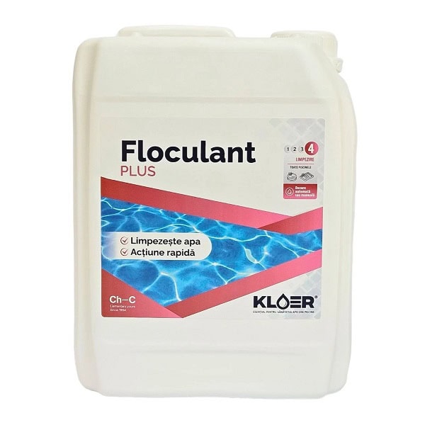 Lichid profesional cu actiune rapida pentru limpezirea apei din piscina, Floculant Plus Kloer, concentrat, imbunatateste calitatea apei, actiune rapida, 5 l