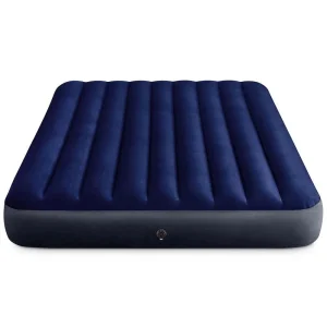 ​Saltea gonflabila Intex, confectionata din PVC si velur, Tehnologie Fiber-Tech, cu pompa cu piston, 203 x 152 x 25 cm, albastra