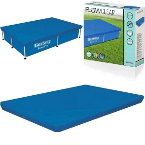 ​Husa dreptunghiulara Bestway, material PE, cablu de fixare inclus, pentru piscina cu cadru, 224 x 154 cm, albastra