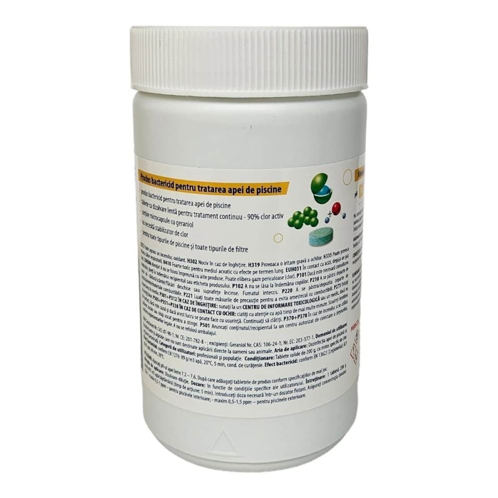 ​Clor Lent Tablete 200 g Geraniol Kloer, eficient impotriva bacteriilo, asigura un tratament continuu al apei, pentru apa piscina, 1 kg 2
