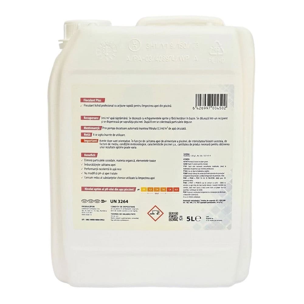 Lichid profesional cu actiune rapida pentru limpezirea apei din piscina, Floculant Plus Kloer, concentrat, imbunatateste calitatea apei, actiune rapida, 5 l 2
